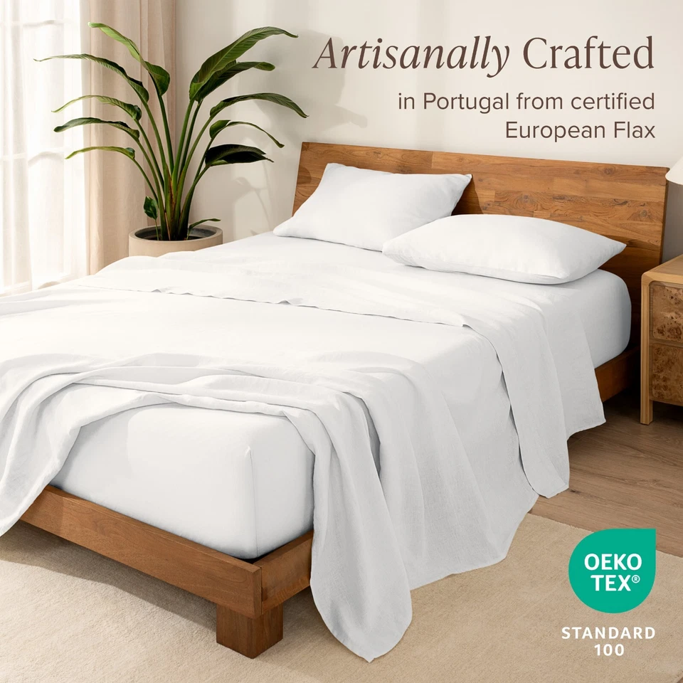 Luxury 100% Linen Sheet Set - Deep Pockets - Easy Fit - by Bare Home - Image 2 of 4