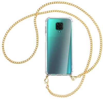 Handykette für Xiaomi Redmi Note 9 Pro / 9S goldfarbene Kette (G) Hülle mit Band