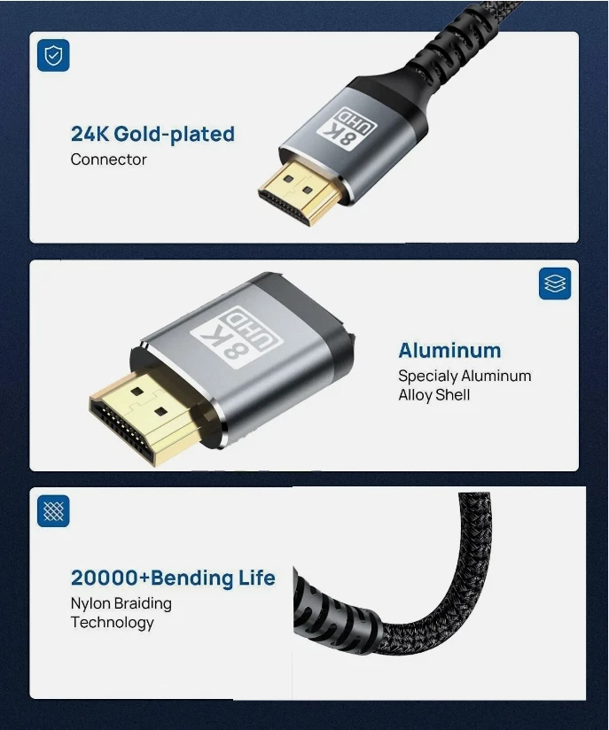 8K HDMI 2.1 Cable UHD HDTV Ultra HD 48Gbps High Speed HDMI Cord 3D Dolby HDCP  - Image 4 of 4