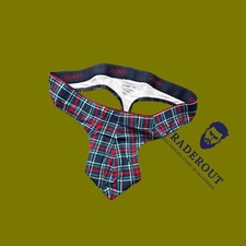 Jockey mens Blue Red Plaid cotton stretch thong G-string T-back underwear