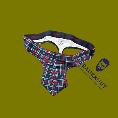 Jockey mens  Blue Red Plaid cotton stretch thong G-string T-back underwear