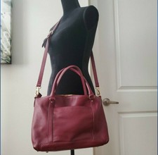 Ora Delphine Burgundy Leather Handbag Purse With Strap.