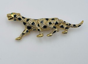 Authentic Nina Ricci Vintage Gold Plated Enamel Rhinestone Panther Pin