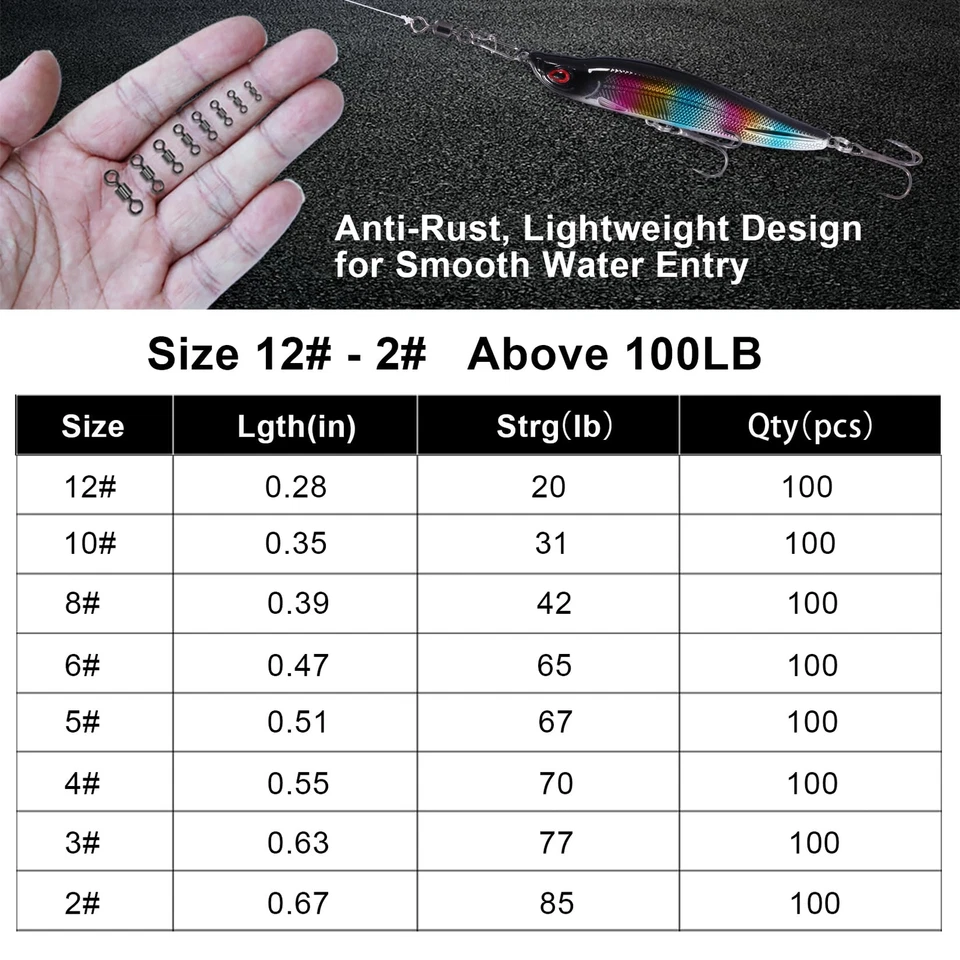 Anillo sólido giratorio de barril rodante 50/200 p 17 lb-335 lb giratorios de pesca #1-#12,1/0-6 Foto 2 de 4
