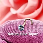 Natural Blue Topaz Nose Stud , 14K Solid Gold 20 GA Nose Piercing