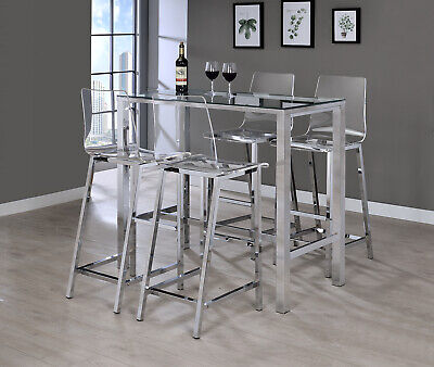 Modern 5 Piece Bar Height Dining Set, Glass Top Pub Table And Chairs