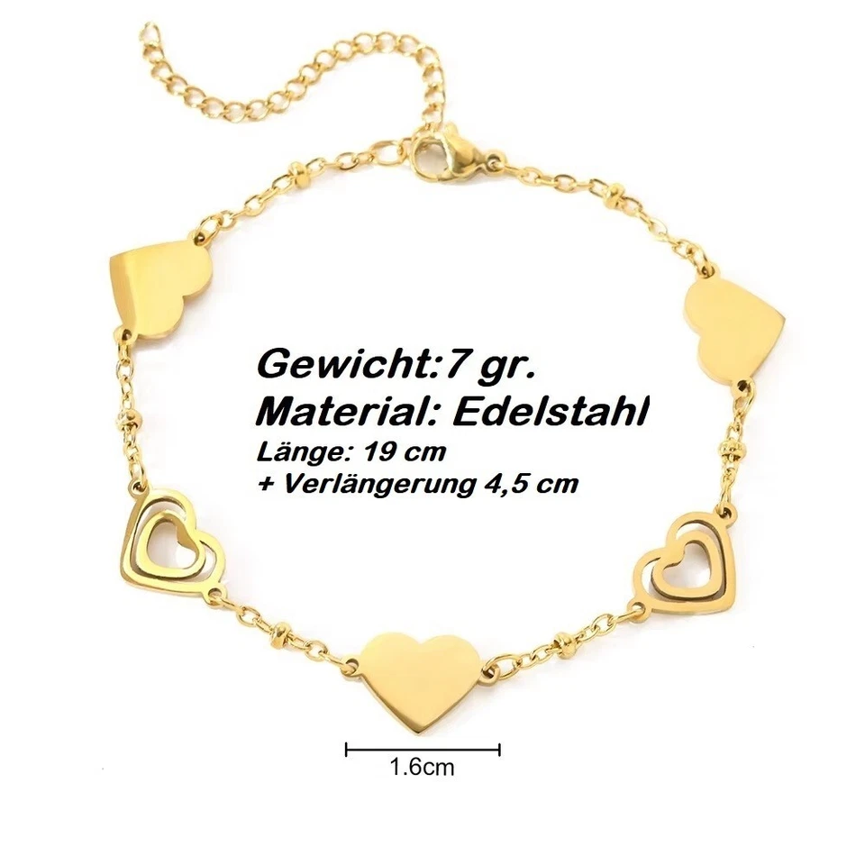 Personalisiertes Edelstahl Armband mit 3 Herzen Wunsch Gravur Familie Name - Bild 2 von 4