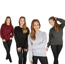 Womens Plain SWEATSHIRT LoungeWear Top Cosy Ladies Gym Workout Pullover Top S-XL