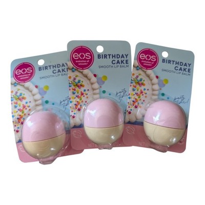 3X EOS 0.25 Oz Birthday Cake Smooth Lip Balm Set Of Three New