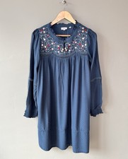 FatFace Floral Dress Size 14 Blue Lace Trim Embroidery Pockets Cottagecore VGC