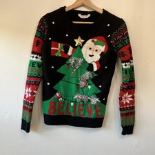 Ugly Christmas Sweater 3D Santa Believe Fair Isle Medium AS IS FLAW