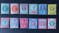 GB QV 1887 Jubilee set of 12 from SG197-210 (no 199), 213 and 214 mint hinged