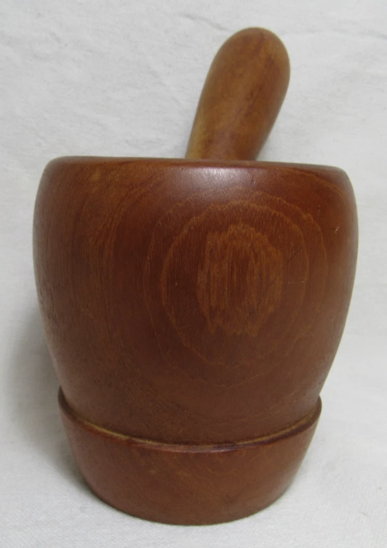 Vintage Antique Hand Turned Teak Wooden 4" Mortar & Pestle Thailand