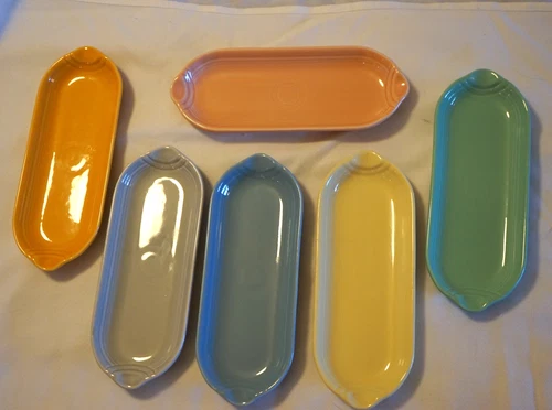 FIESTA SET of 6 CORN COB HOLDERS UTILITY RELISH DISHES 9 1/2" MIXED COLORS