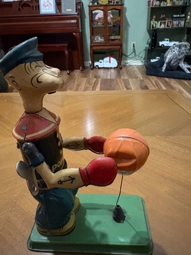 Vintage 1932 J Chein POPEYE Boxing Bag Puncher Wind Up Boxer Tin Litho Toy