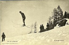 Ski Jumping Postcard Antique Early 1900s Davos Edition Photohall 90 Foot Spring
