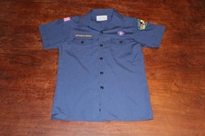 Boy Scouts of America BSA Youth Shirt Blue Large Sewn Patches Short Sleeve