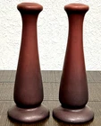 Pair Van Briggle Bud Vases or Candlesticks Mulberry 9” Tall 1920s