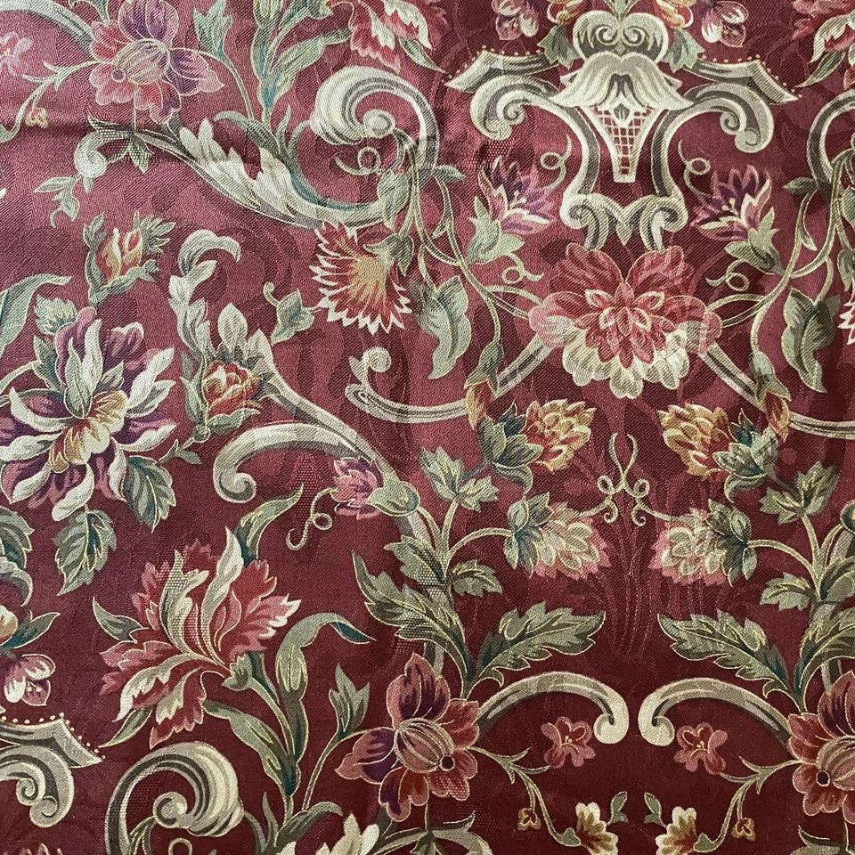 Vtg Mill Creek Cotton Fabric Red Floral Damask ZEPEL Screen print 54 x1.33 yds - Image 2 of 4