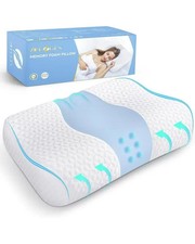 Zibroges Bed Pillow, Cervical Neck Pillow for Pain Relief, Contour Memory Foam