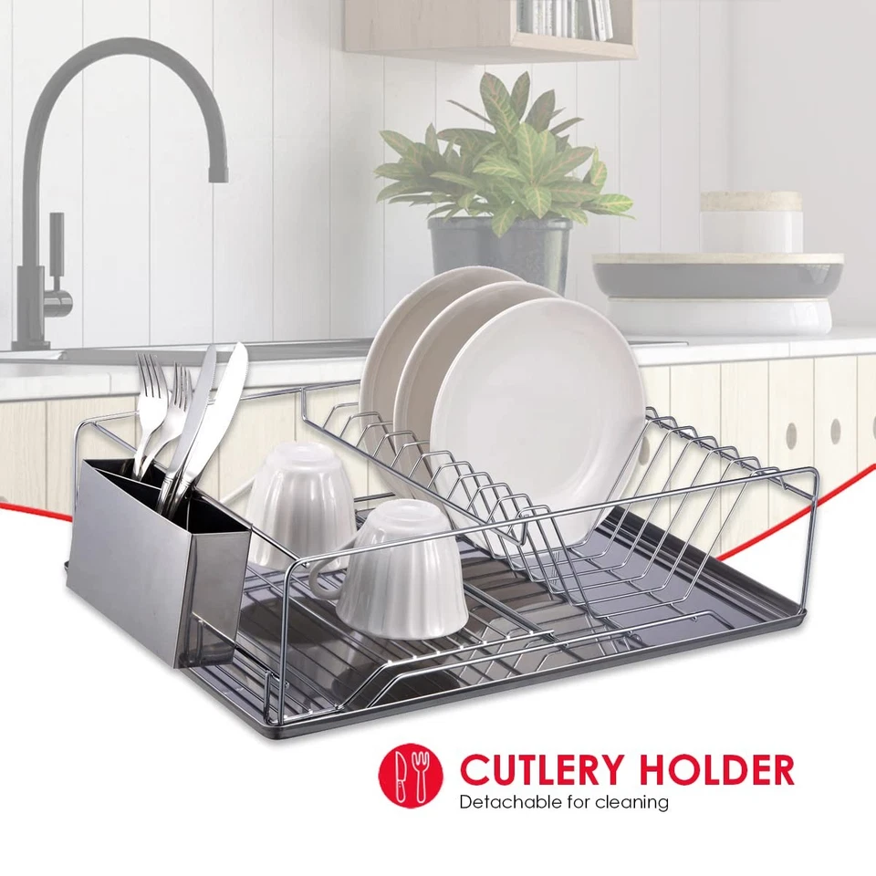 Estante para platos cromado con bandeja de acero inoxidable Foto 2 de 4