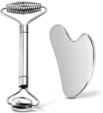 Gua Sha Facial Tools and Face Roller Set, Stainless Steel Facial Sculpting Eyes 