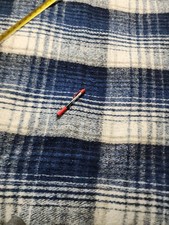 Vtg Heavy Thick Wool Blanket Blue Plaid Large Fringed Cabin Lodge Throw 78x64