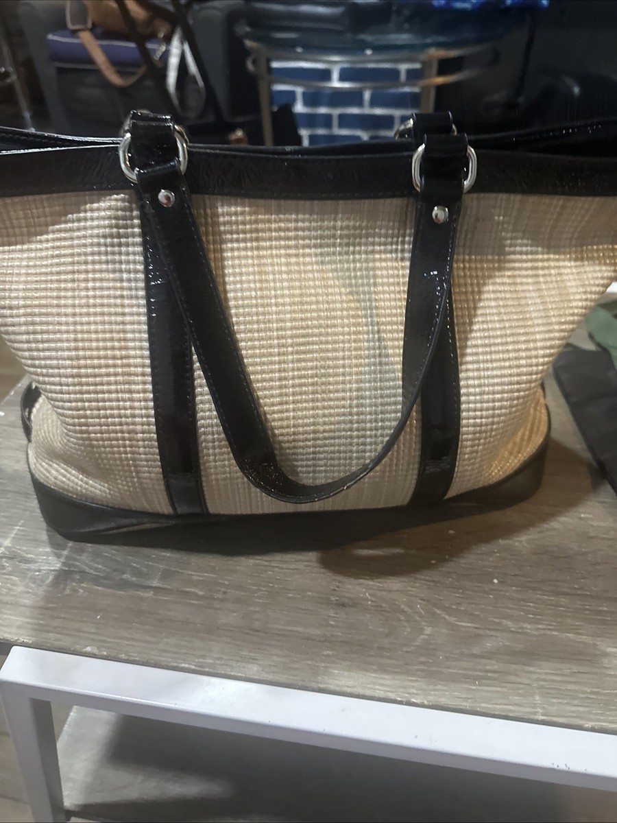 Cole Haan Straw and Patent Leather Tote Bag with Dust Bag View 2