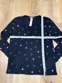 NWT Victorias Secret Black Heart Print Thermal 2-Piece Pajama Set S