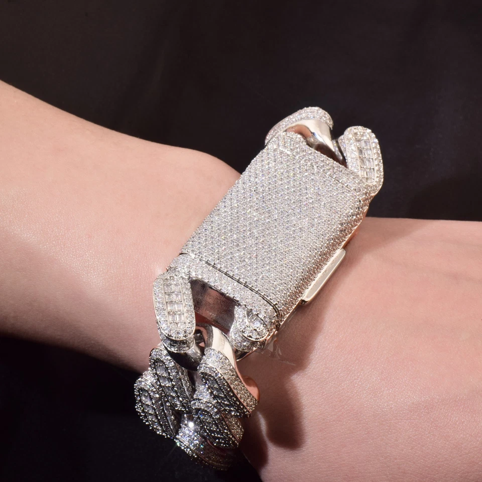 Pulsera Cubana Baguette Ice Out Hop Hip Miami 28MM 5AAA+ CIRCONITA CÚBICA 18k Chapada en Oro Real Foto 2 de 4