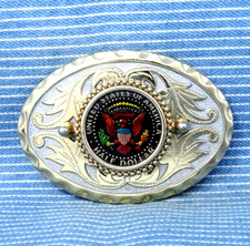 Western Floral Scroll Belt Buckle Enameled Kennedy Half  Mount Vtg 80s .TYC850