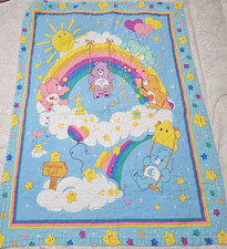 Care Bears Rainbow Trail Quilted Crib Quilt Blanket, Blue Multicolor Rainbow