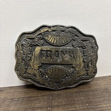 Vintage Belt Buckle "Frank" Name Brass Oden Inc. Western Cowboy 1970's