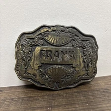 Vintage Belt Buckle "Frank" Name Brass Oden Inc. Western Cowboy 1970's
