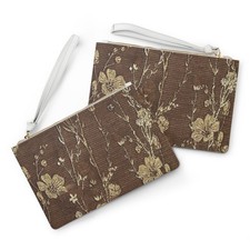 Vintage Floral Pattern Clutch Bag Brown Cottagecore Wristlet