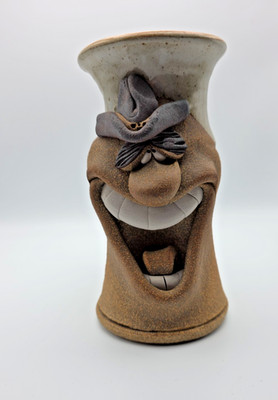 Vintage Ugly Funny Face Cowboy 3D Pottery Mug Stein Large W/ Fancy Handle 