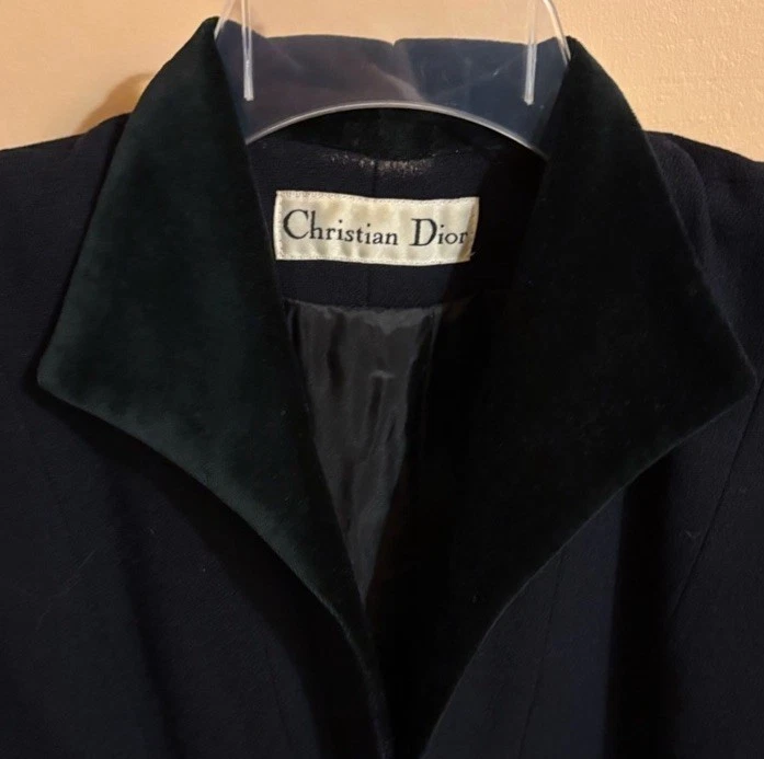 Conjunto de Traje Christian Dior Vintage Cuello Terciopelo Azul Marino Talla 16 Foto 2 de 4