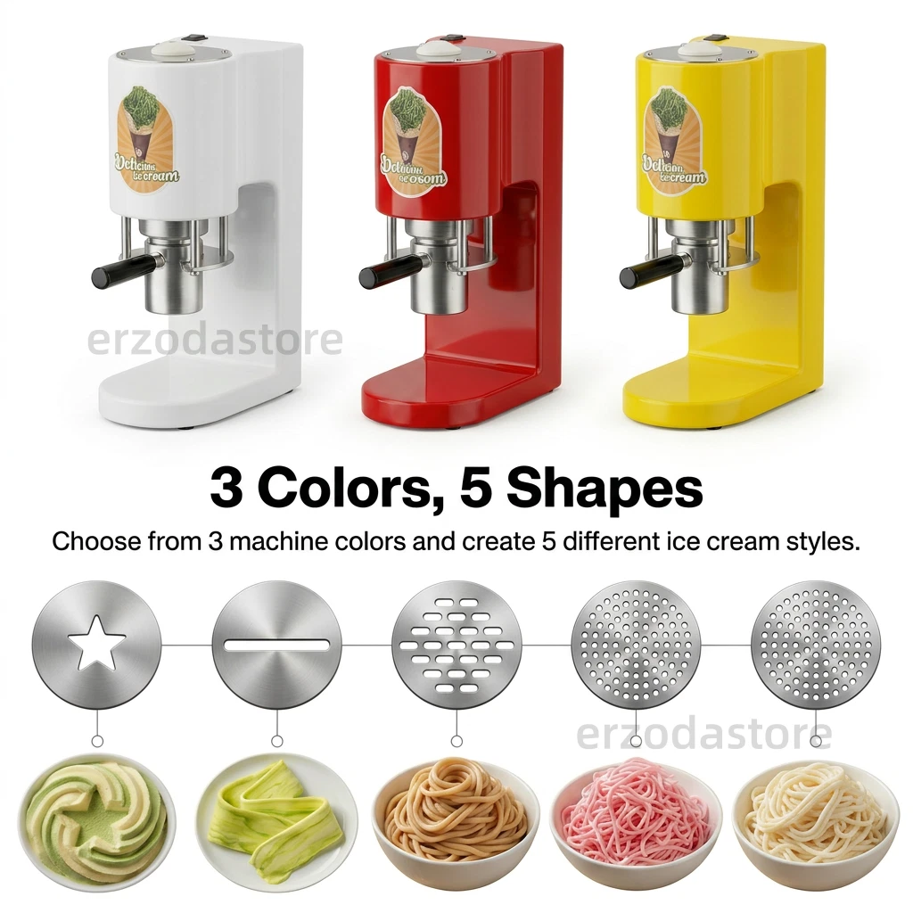 Commercial Spaghetti Ice Cream Maker 80W Electric Dessert Machine 5 Moulds
