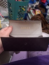 GUCCI Logo Triangle Brown Leather Foldable Glasses Case Authentic