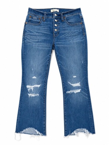 Madewell Cali Demi Boot Jeans Women 26 Distressed Button Fly Raw Hem Cropped
