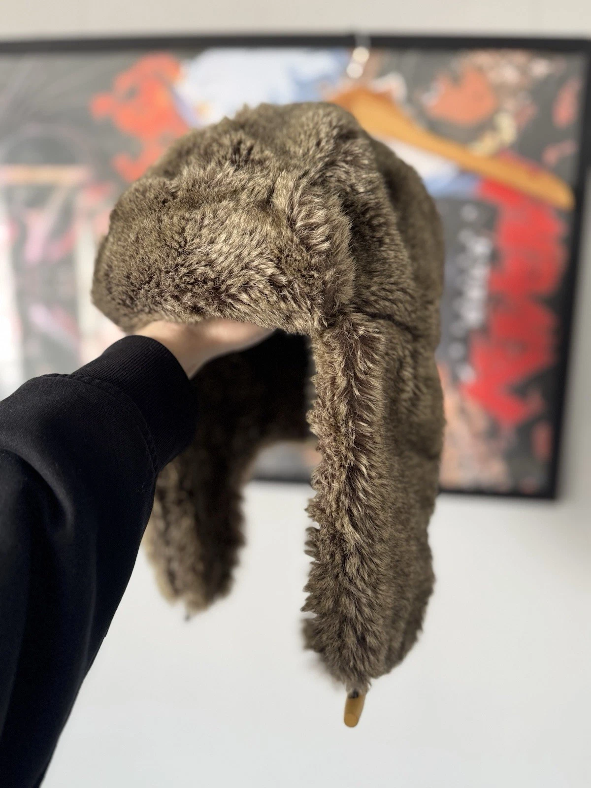 Rare Barts Faux Fur Trapper Hat Ushanka Kamikaze Bomber Winter Cap Brown Y2K Ski