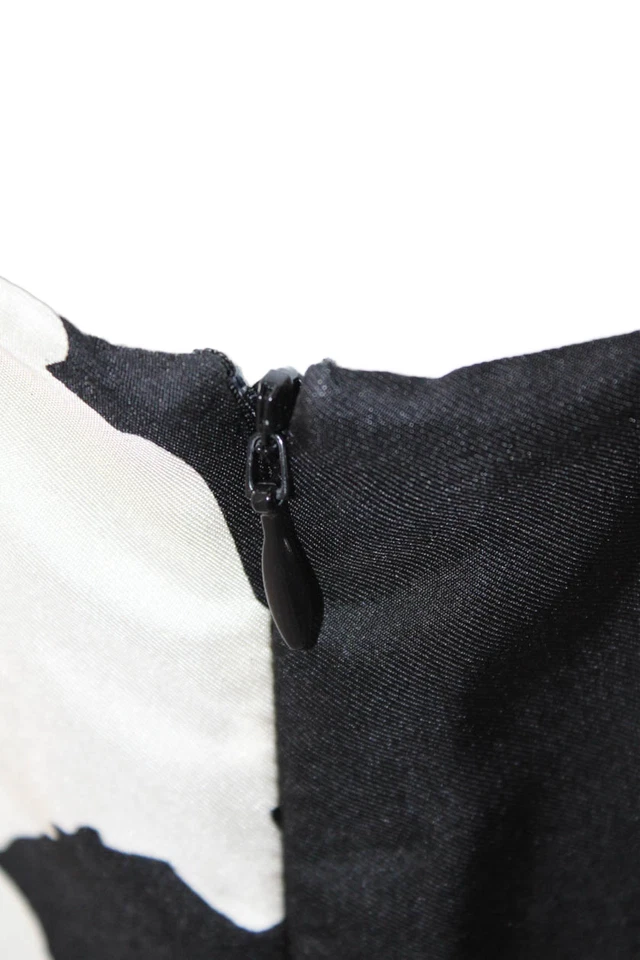 Tibi Womens Spaghetti Strap V Neck Floral Silk Dress Black White Size 2 - Image 4 of 4