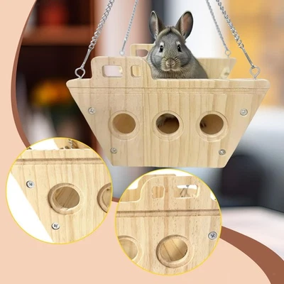Hamac en bois pour chinchilla, cage à hamster, jouet pour petit animal, - Photo 1/4