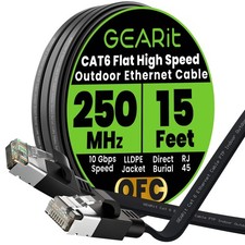 Ethernet Cable Cat 6 Indoor  Outdoor Flat RJ45 Network Internet Cable Black