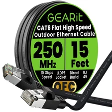 Ethernet Cable Cat 6 Indoor & Outdoor Flat RJ45 Network Internet Cable Black