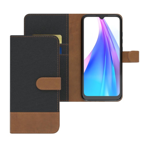 FüR Xiaomi Redmi Note 8T Klappetui Denim HüLle Ec Kartenfach Kunstleder Schwarz-image