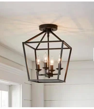 HDC Weyburn 16.5 in. 4-Light Black and Chrome Farmhouse Semi-Flush Mount Ceiling