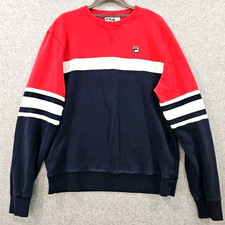 Vintage Fila Men's Sweatshirt pullover crewneck size M blue red logo ribbed 90s