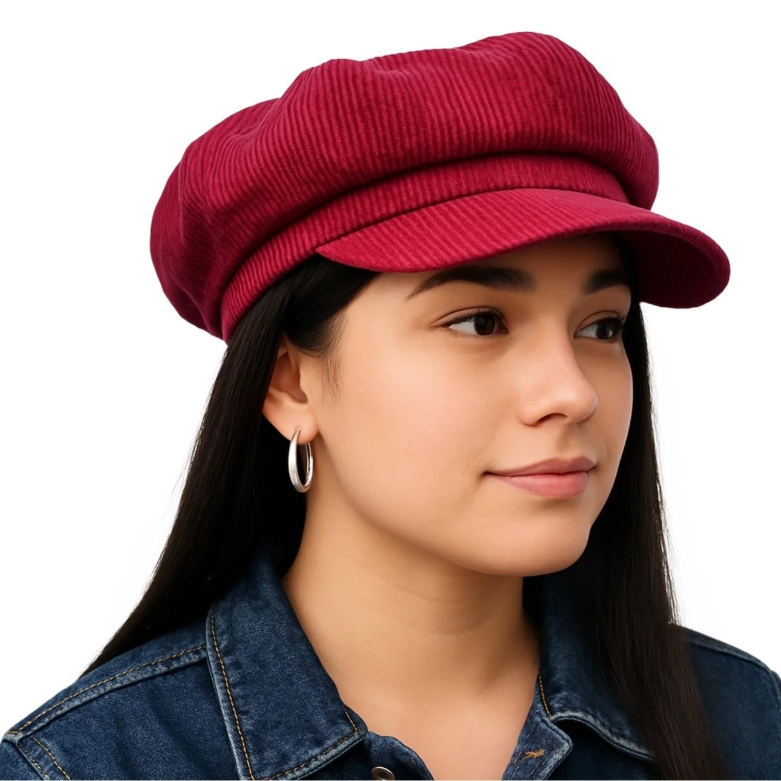 Baker Boy Hat Craggi Cord Ribbed Style Head Cap Mens Womens Visor Hats Red
