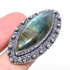 Natural Labradorite Gemstone 925 Sterling silver Jewelry Ring Sz-8.5 US 